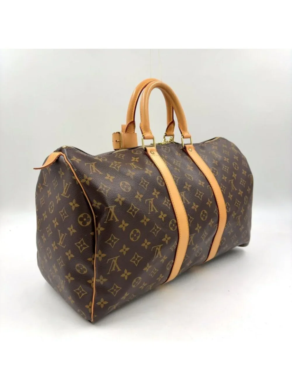 Louis Vuitton Keepall 45 Monogram Leather Brown Light Boston Bag Gold